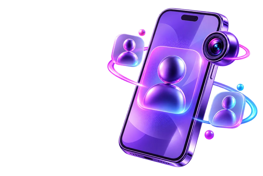 Purple smartphone illustration representing live video chat apps