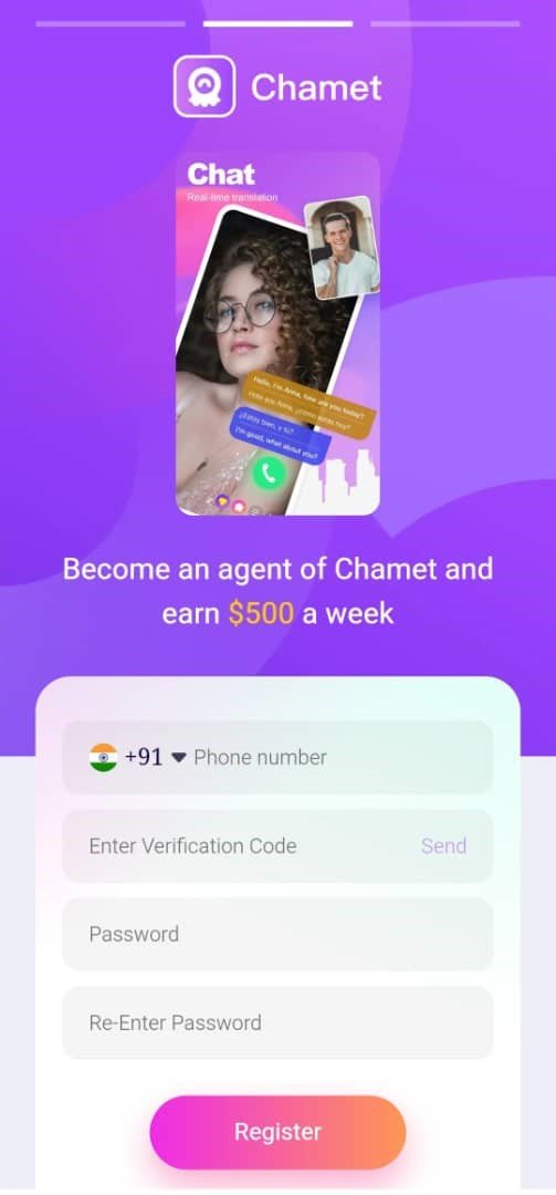 chamet live agent registration step 1